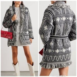 GOLDEN GOOSE Journey belted fringed Fair Isle alpaca and wool-blend cardigan